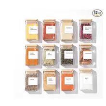 Product image of Glass Spice Jars with Labels, 4oz Glass Jars with Bamboo Lids