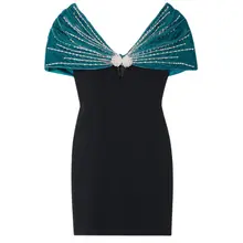 Product image of Saloni Kaila embellished velvet-trimmed crepe mini dress