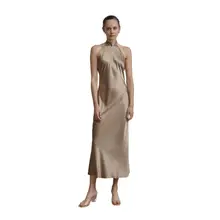 Product image of French Bow Halter-Neck Silk Maxi Dress