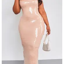 Product image of Pretty Little Thing Plus Nude Sequin Strappy Midaxi Dress