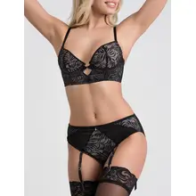 Product image of Lovehoney Parisienne Charm Black Lace Crotchless Bra Set