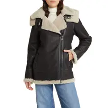 Product image of Hiso Martina Genuine Shearling Coat with Detachable Hood