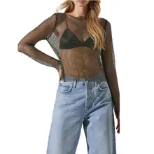 Product image of ASTR the Label Embellished Mesh Long Sleeve Top