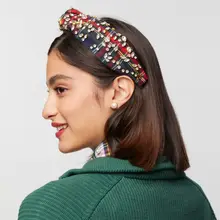 Product image of Lele Sadoughi Midnight Plaid Mixed Shape Crystal Knotted Headband