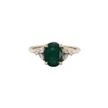 Product image of 1.82 Carat Oval Natural Green Emerald Laurel Leaves Diamond Engagement Ring