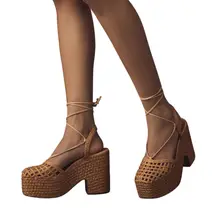 Product image of Vicenza Caged Raffia Platform Heels