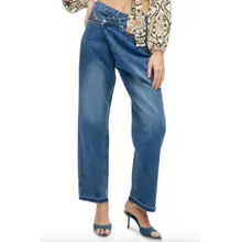 Product image of Faded Asymmetric Button Waist Jeans