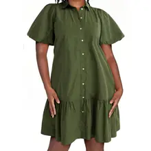 Product image of Free Assembly Women’s and Women's Plus Cotton Ruffle Mini Dress with Puff Sleeves