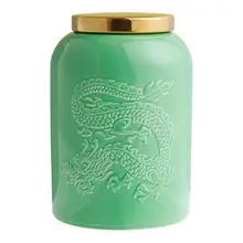 Product image of Jade Green and Gold Ceramic Dragon Embossed Tea Canister