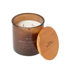 Product image of 3-Wick Amber Glass Vanilla + Bergamot Lidded Wood Wick Jar Candle