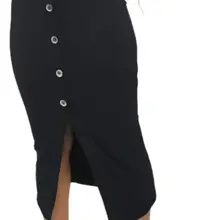 Product image of  rib midi skirt with horn buttons in black