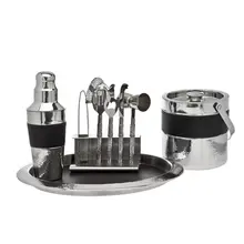 Product image of Godinger Silver Art Co. Hammered Leather Accent 9-Piece Bar Tool Set