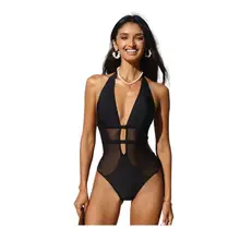 Product image of Mesh Plunging Halter One Piece Swimsuit