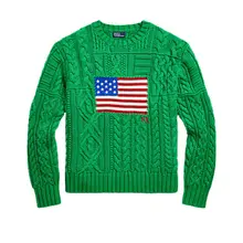 Product image of Polo Ralph Lauren Aran-Knit Flag Cotton Sweater