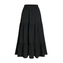 Product image of Solid Elastic Waist Ruffle Hem Tiered Midi Skirt 