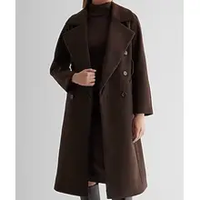 Product image of Express Faux Wool Double Breasted Signature Wrap Coat in 'Espresso Brown' 