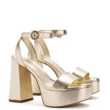 Product image of Larroudé Dolly Sandal In Gold Metallic Leather
