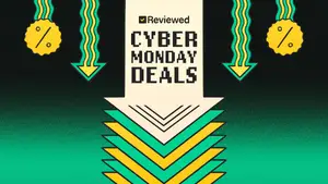 Tracking live Cyber Monday deals in this green cartoon graphic of low prices on Reviewed's favorite discount and sale products