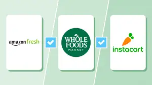 Amazon Fresh vs Whole Foods vs Instacart logos