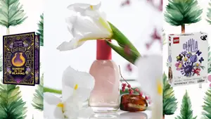 A bokk, a perfumer, a box of LEGO flowers