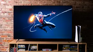 The Sony Playstation 5 next to a TV
