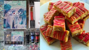 On left: paint kit; on right: baked treats