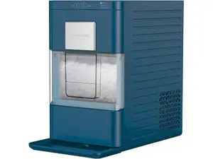 The Frigidaire Gallery EFIC255 nugget ice maker on a wooden counter.