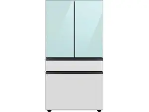 A photo of a standard depth fridge next to a counter-depth fridge and how they fit into existing cabinetry.