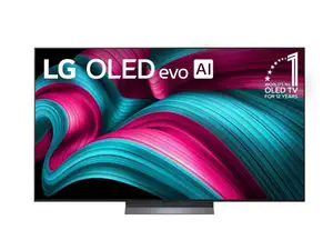 The LG C3, our current pick for Best Overall TV, displaying 4K nature footage in front of a brick wall
