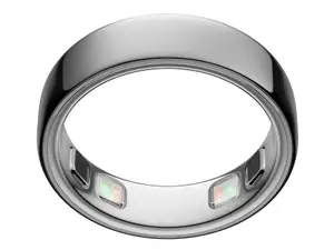 7 smart rings in a circle on a maroon background with a heart monitor pulse line