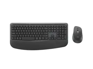 A picture of a wireless keyboard and mouse on a desk mat