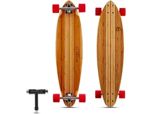 An assortment of beginner and kids' skateboards on a turquoise background