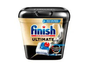 Dishwasher pods from Dropps, Cascade, and Finish on a green and blue ombre background