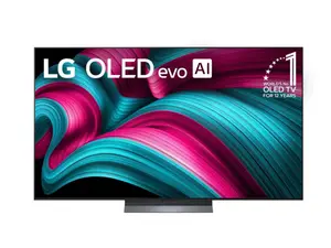The LG C3, our current pick for Best Overall TV, displaying 4K nature footage in front of a brick wall