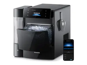 Close up photo of ice with scooper.