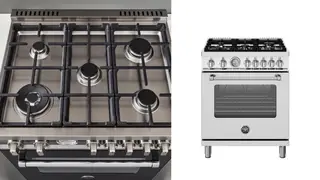 The Bertazzoni 30-inch gas range shown from top and front.