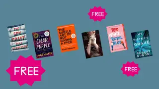 A collection of books with three pink Free stickers
