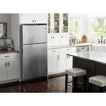 A top-freezer Maytag fridge fits in small spaces.