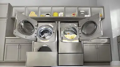 The LG WM9000HVA front load washer DLEX9000V dryer.
