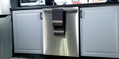A stainless steel dishwasher