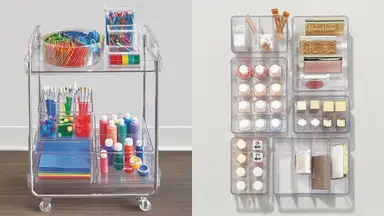 The clear rolling cart and drawer inserts