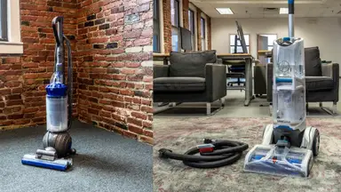 Vacuum next to carpet cleaner