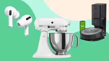 Apple AirPods Pro, 5qt stand mixer by KitchenAid Professional, iRobot vacuum with dock