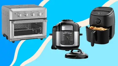 silver oven, Ninja pressure cooker, black air fryer