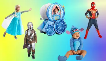 Elsa, the Mandalorian, Cinderella, Spider-Man, and Stitch Halloween costumes