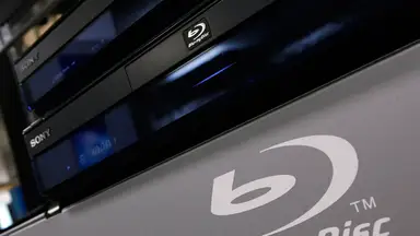 Sony Blu-ray players are displayed on a shelf at Best Buy.