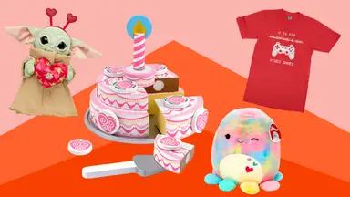 Valentine's Day gifts for kids including a Baby Yoda, Melissa & Doug toys and a Squishmallow