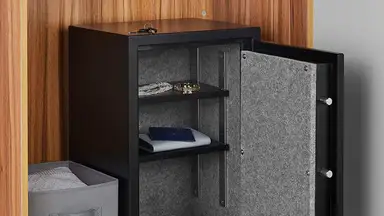 A fireproof safe in a homeowner's basement.