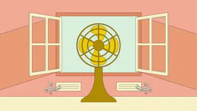 An illustration with a fan blowing in front of a fan.