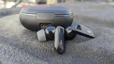 The Edifier NeoBuds Pro 2 outside their case in an outdoor setting.